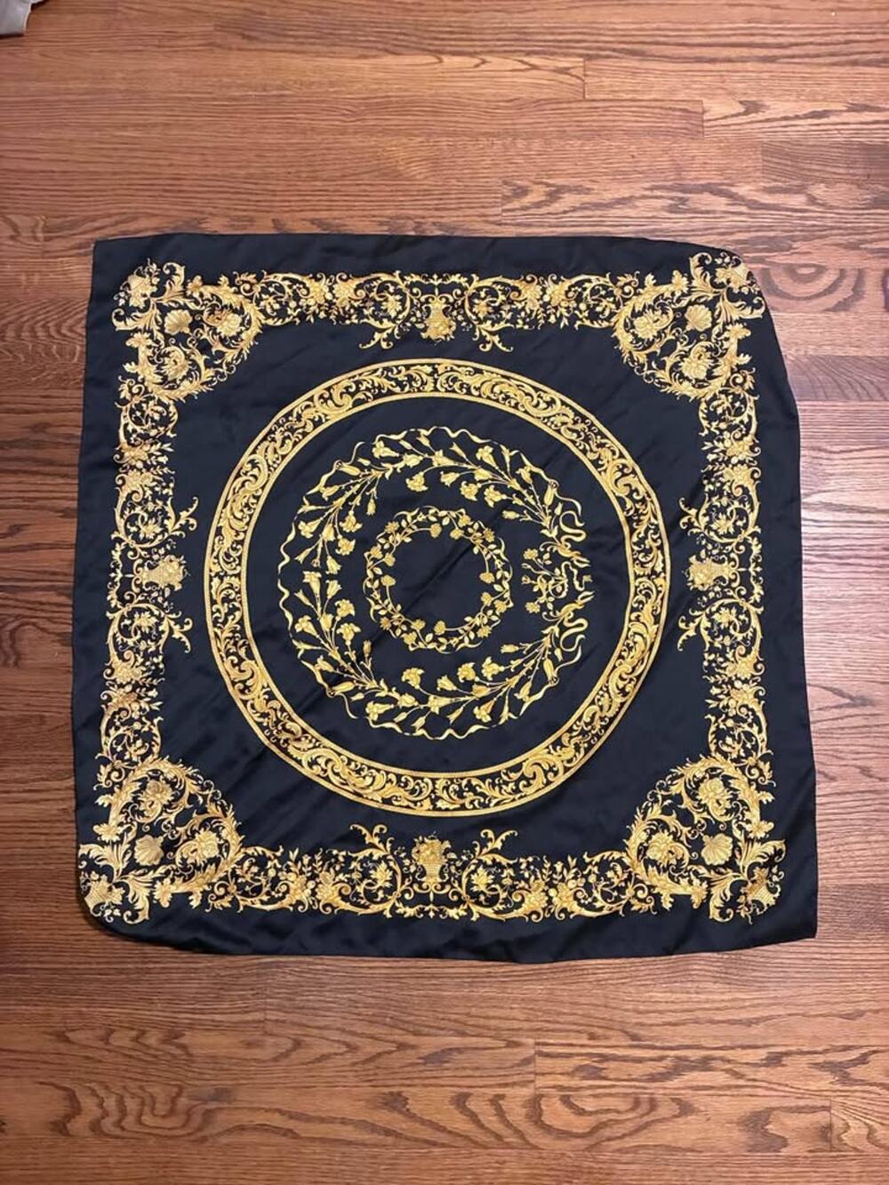 Black & Gold Ornate Gold Paisley Vintage Style Scarf